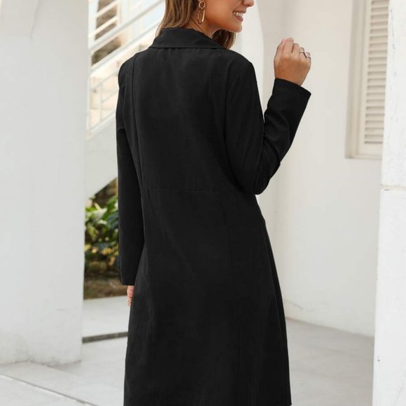 Waterfall button closure black trench coat jacket - Picture 5 of 7